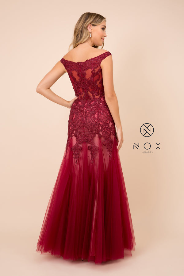 MyFashion.com - CAP SLEEVED OFF SHOULDER LONG DRESS (J325) - Nox Anabel promdress eveningdress fashion partydress weddingdress 
 gown homecoming promgown weddinggown 