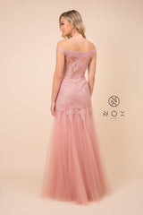 MyFashion.com - CAP SLEEVED OFF SHOULDER LONG DRESS (J325) - Nox Anabel promdress eveningdress fashion partydress weddingdress 
 gown homecoming promgown weddinggown 
