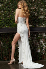 Off White Strapless High Slit Wedding Dress By Jovani -JB06777