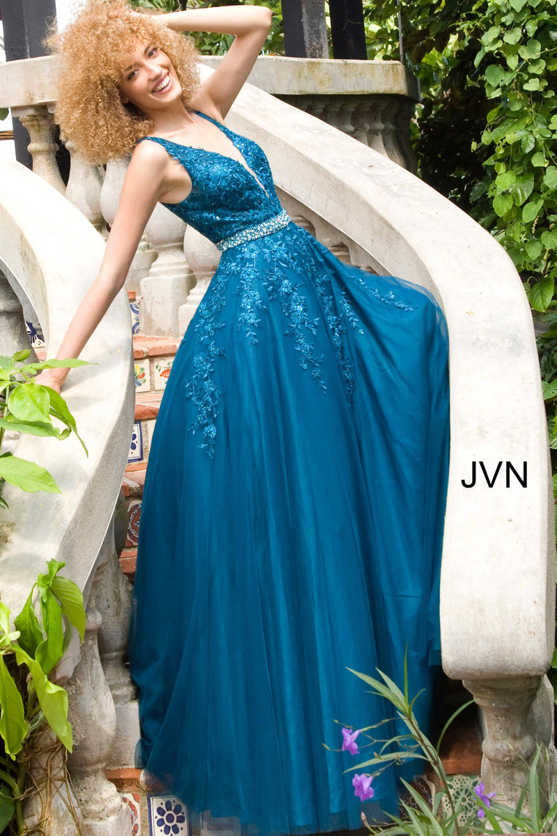 Plunging Neckline Embroidered Ballgown By Jovani -JVN00925