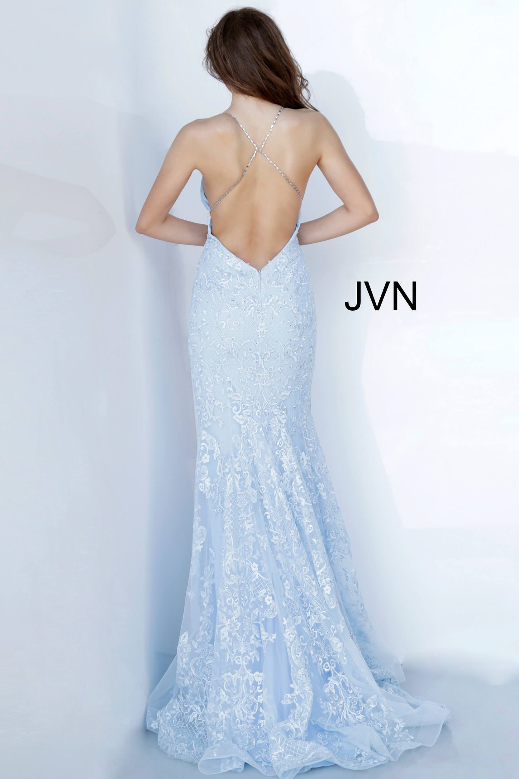 Embroidered V Neck Trumpet Gown By Jovani -JVN02258