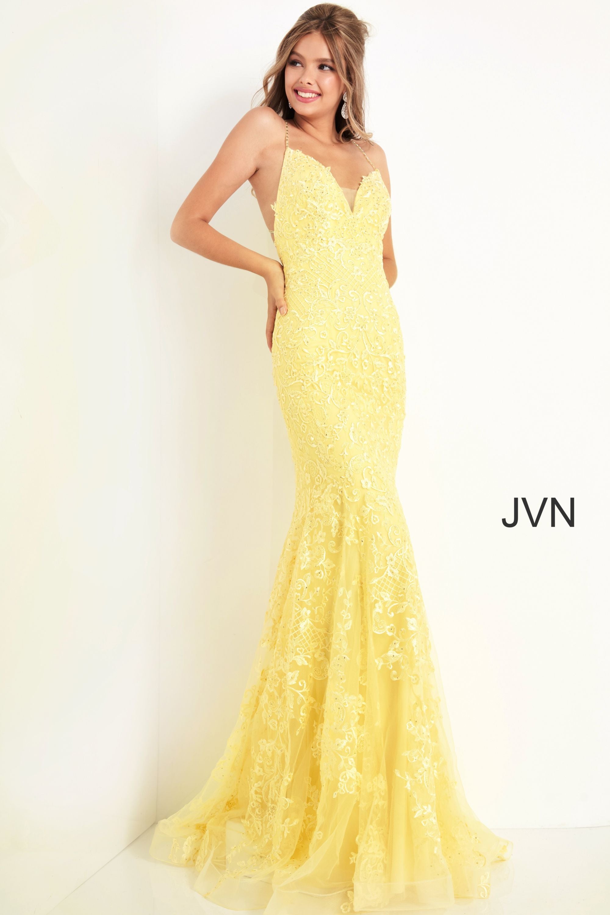 Embroidered V Neck Trumpet Gown By Jovani -JVN02258