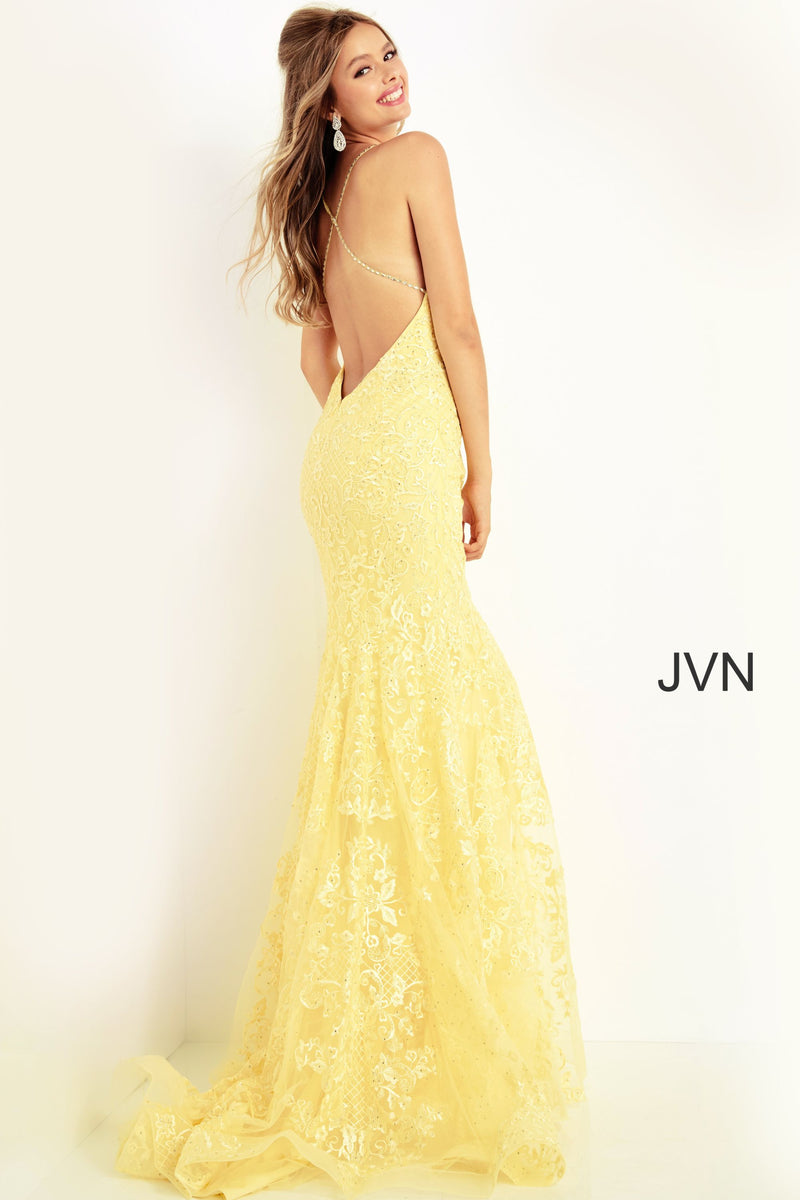 Embroidered V Neck Trumpet Gown By Jovani -JVN02258