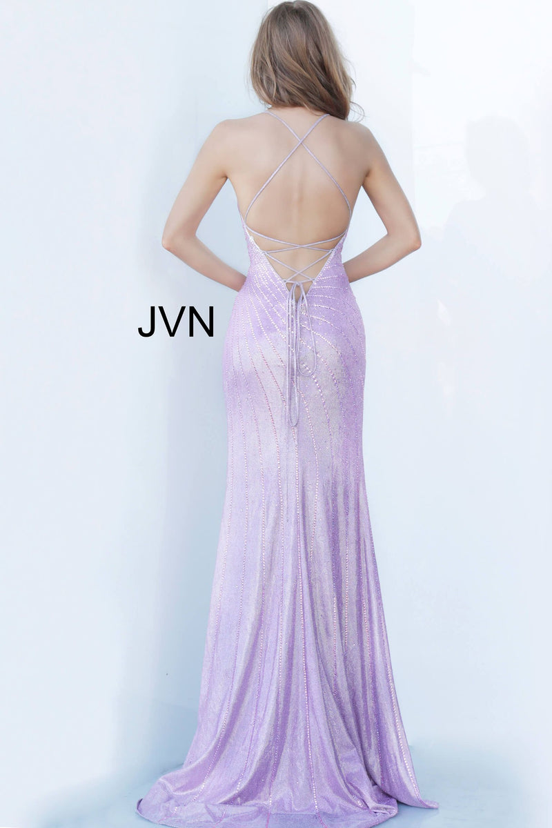 Embellished High Slit Fitted Prom Dress By Jovani -JVN03063
