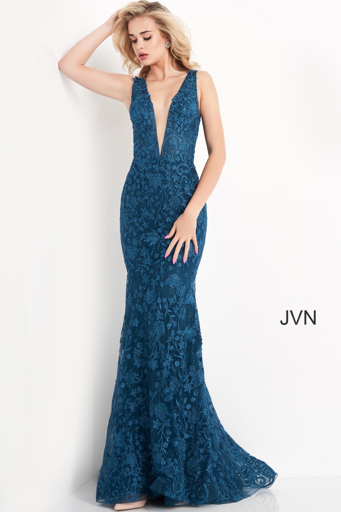 Embroidered Plunging Neck Prom Dress By Jovani -JVN04591