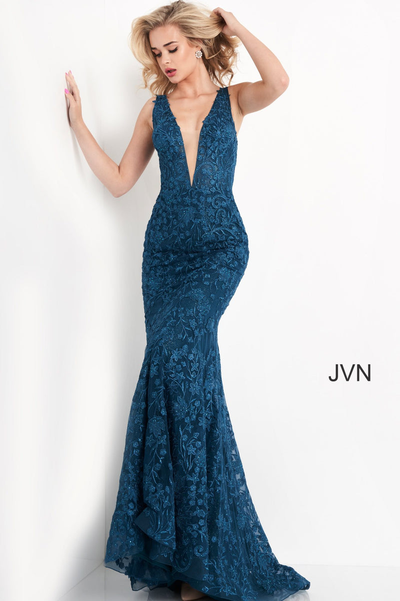 Embroidered Plunging Neck Prom Dress By Jovani -JVN04591