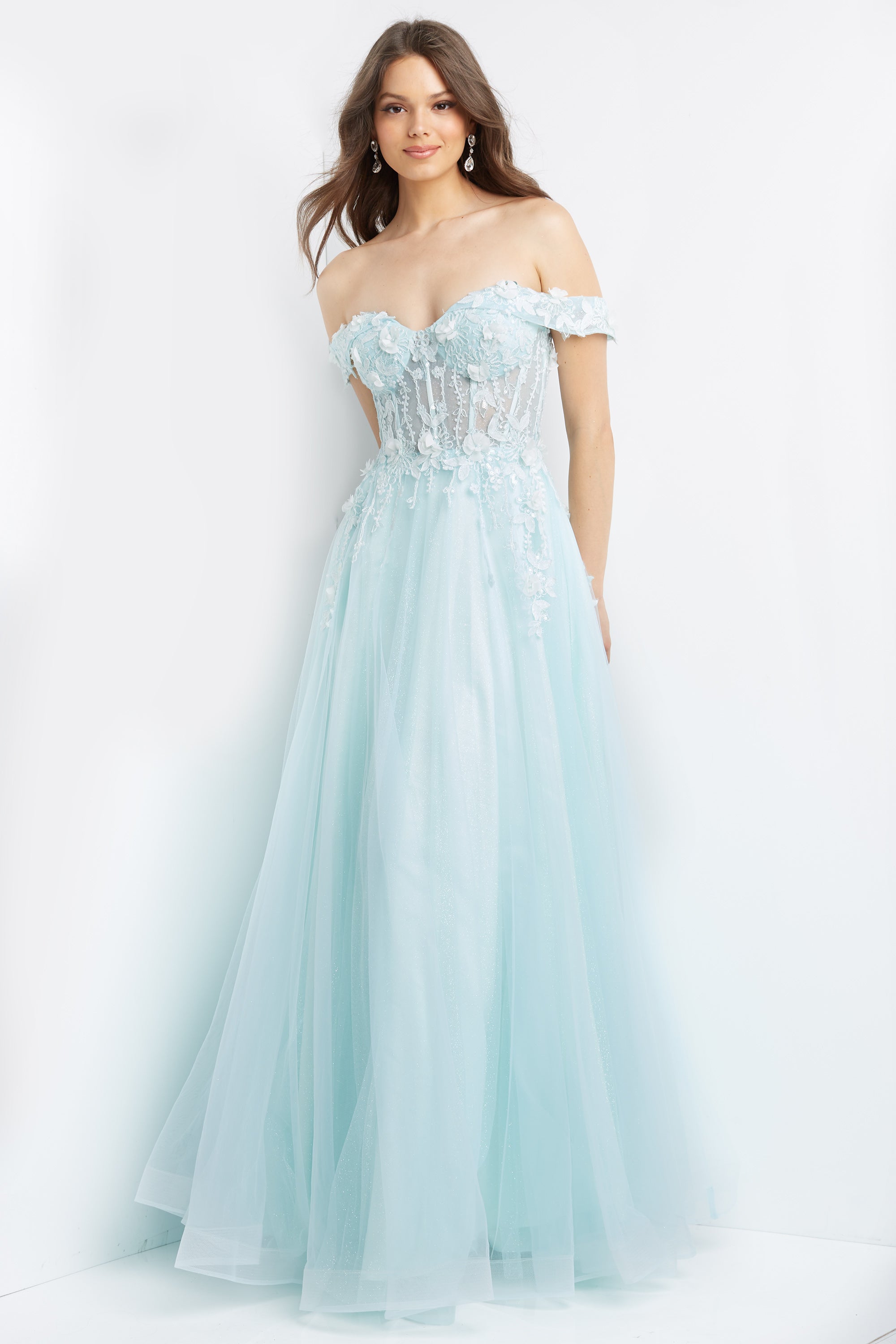 Off The Shoulder Corset Bodice Prom Dress By Jovani -JVN08295