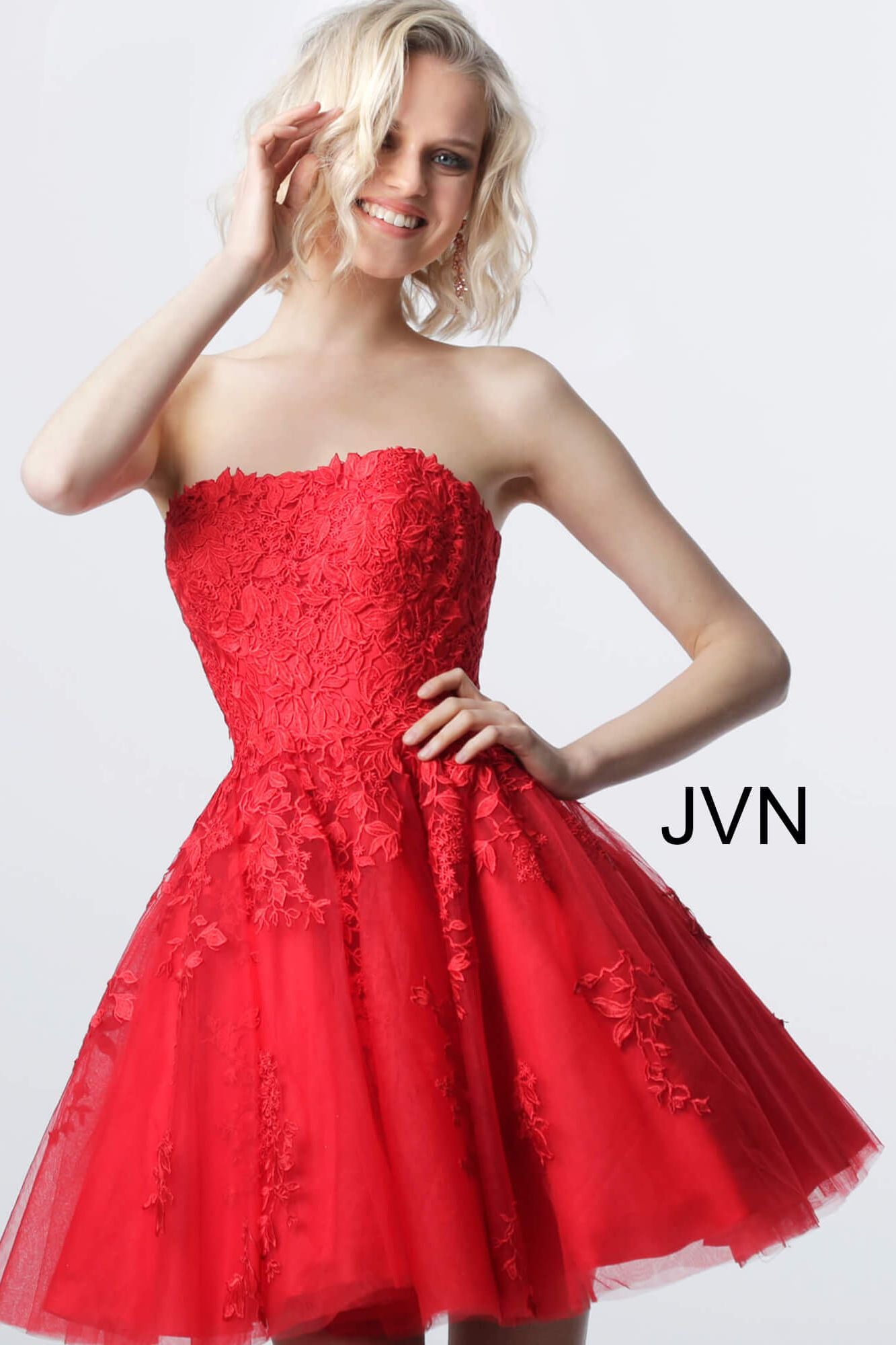 Fit And Flare Strapless Lace Homecoming Dress By Jovani -1830