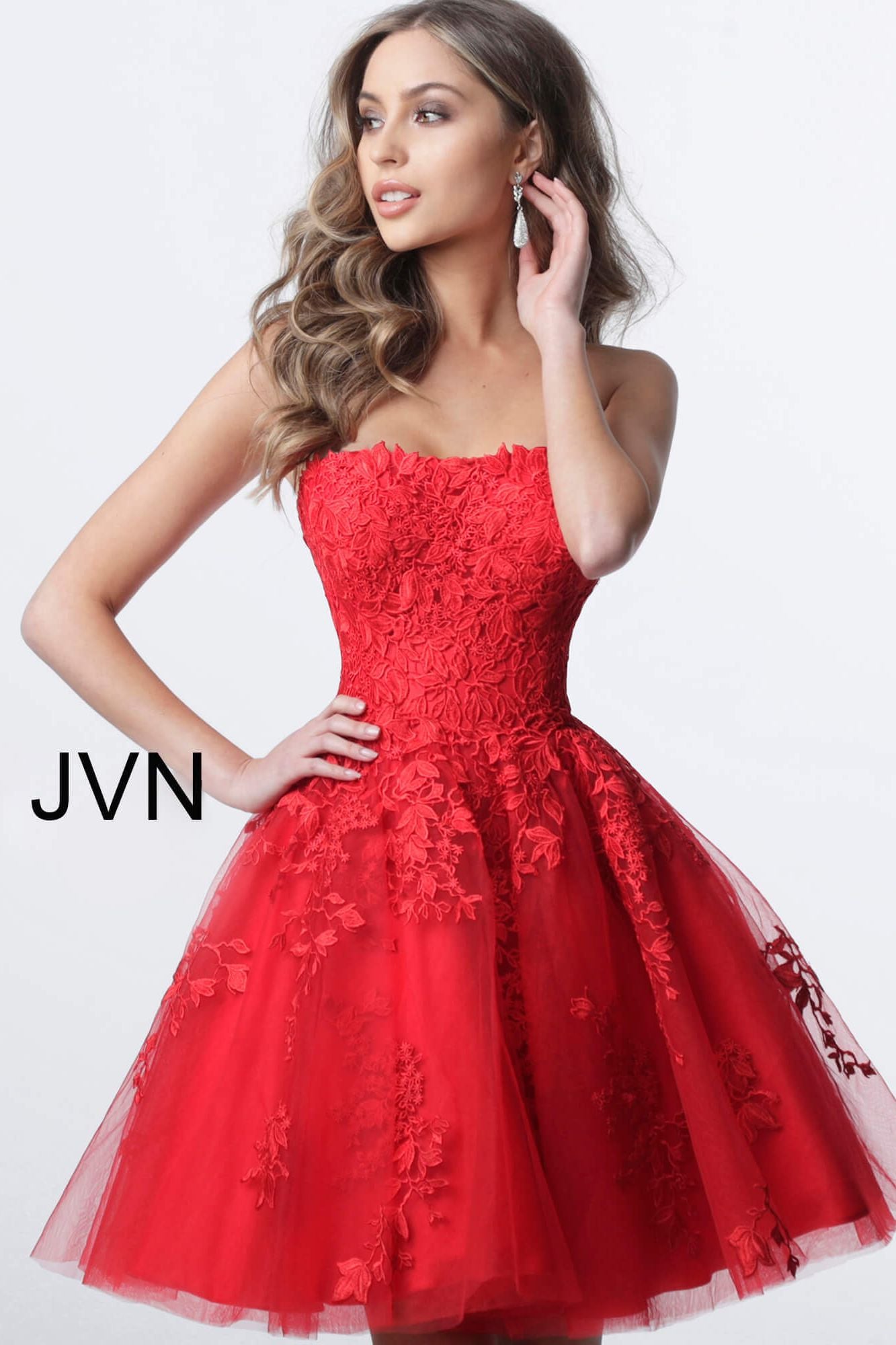 Fit And Flare Strapless Lace Homecoming Dress By Jovani -1830