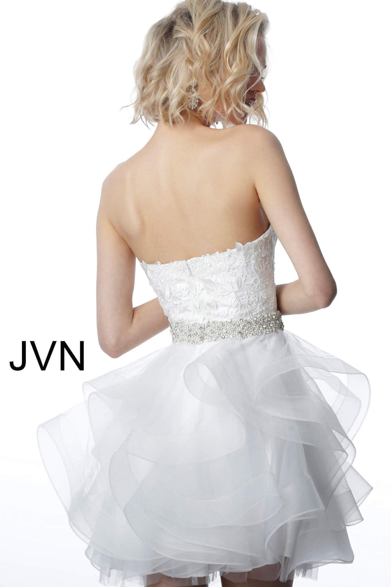 Embellished Belt Strapless Short Dress By Jovani -JVN3099