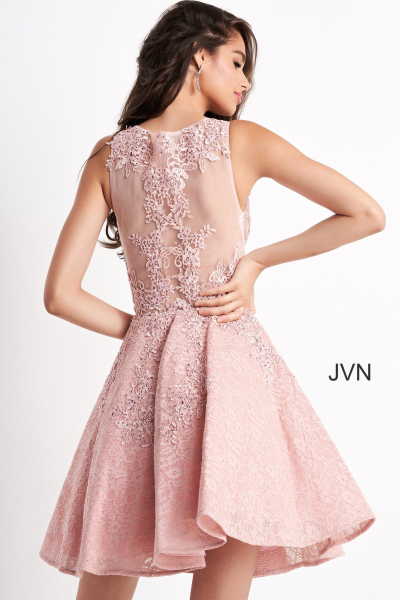 V Neckline Fit And Flare Short Dress By Jovani -JVN45264