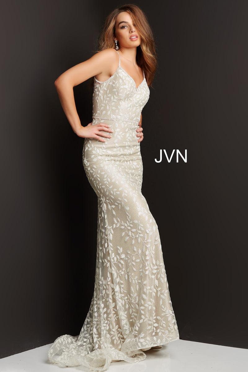 Embroidered Lace V Neck Prom Dress By Jovani -JVN06472
