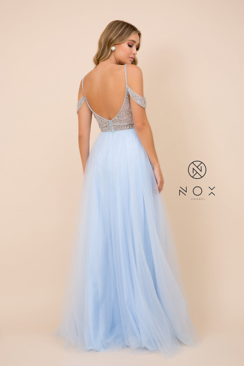 MyFashion.com - COLD SHOULDER FLOOR LENGTH OPEN BACK DRESS (L342) - Nox Anabel promdress eveningdress fashion partydress weddingdress 
 gown homecoming promgown weddinggown 