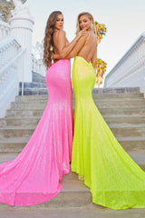 Open Back Paillette V-Neck Sequin Gown By Portia and Scarlett -PS21287