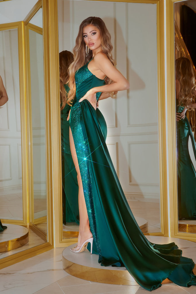 Scoop Satin High-Slit Gown By Portia And Scarlett -PS22158
