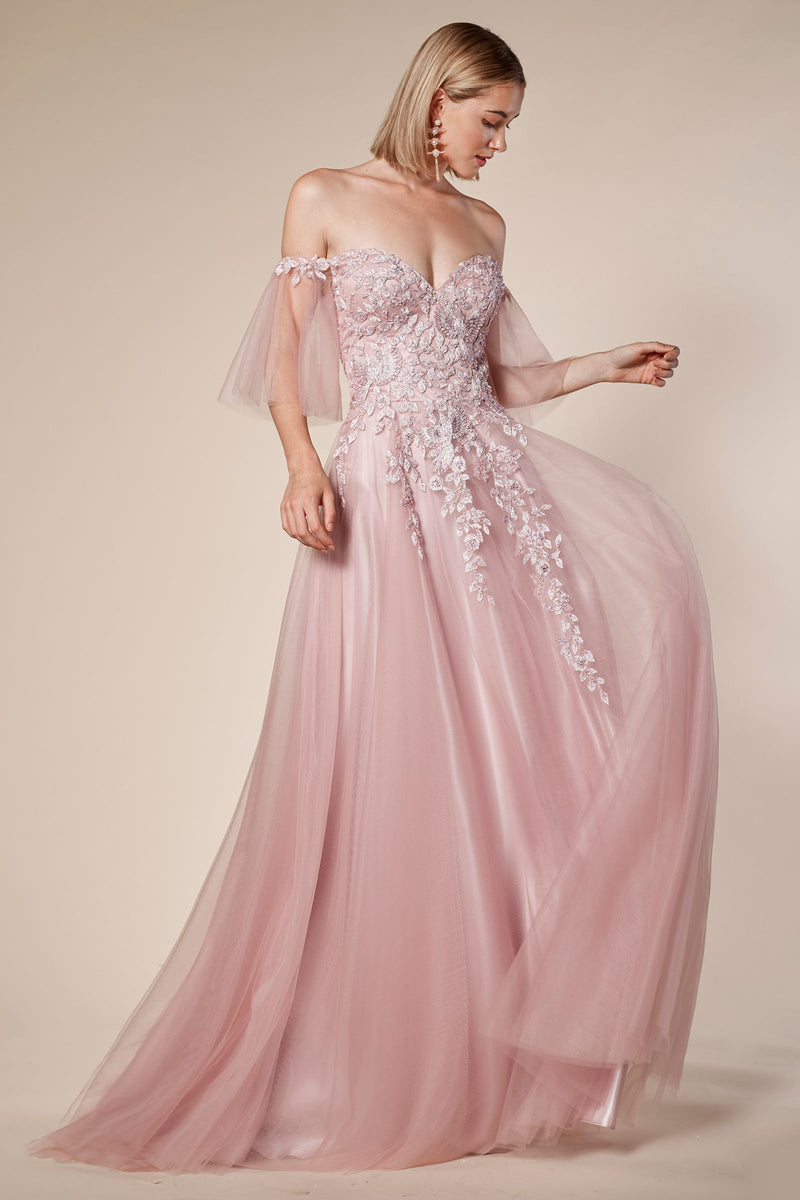MyFashion.com - OFF THE SHOULDER TULLE AND LACE FLUTTER SLEEVE A-LINE GOWN(A0699) - Andrea&Leo promdress eveningdress fashion partydress weddingdress 
 gown homecoming promgown weddinggown 