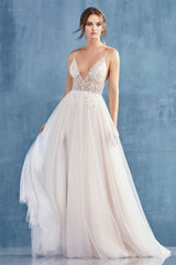 MyFashion.com - V-NECK ETHEREAL FLORAL BEADED TULLE A-LINE WITH LEG SLIT(A0672) - Andrea&Leo promdress eveningdress fashion partydress weddingdress 
 gown homecoming promgown weddinggown 