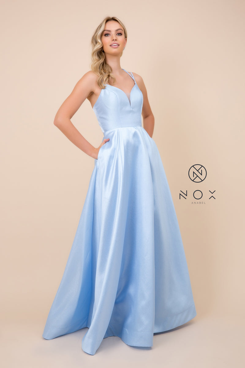 MyFashion.com - FULL-LENGTH SATIN DRESS WITH SPAGHETTI STRAPS (T406) - Nox Anabel promdress eveningdress fashion partydress weddingdress 
 gown homecoming promgown weddinggown 