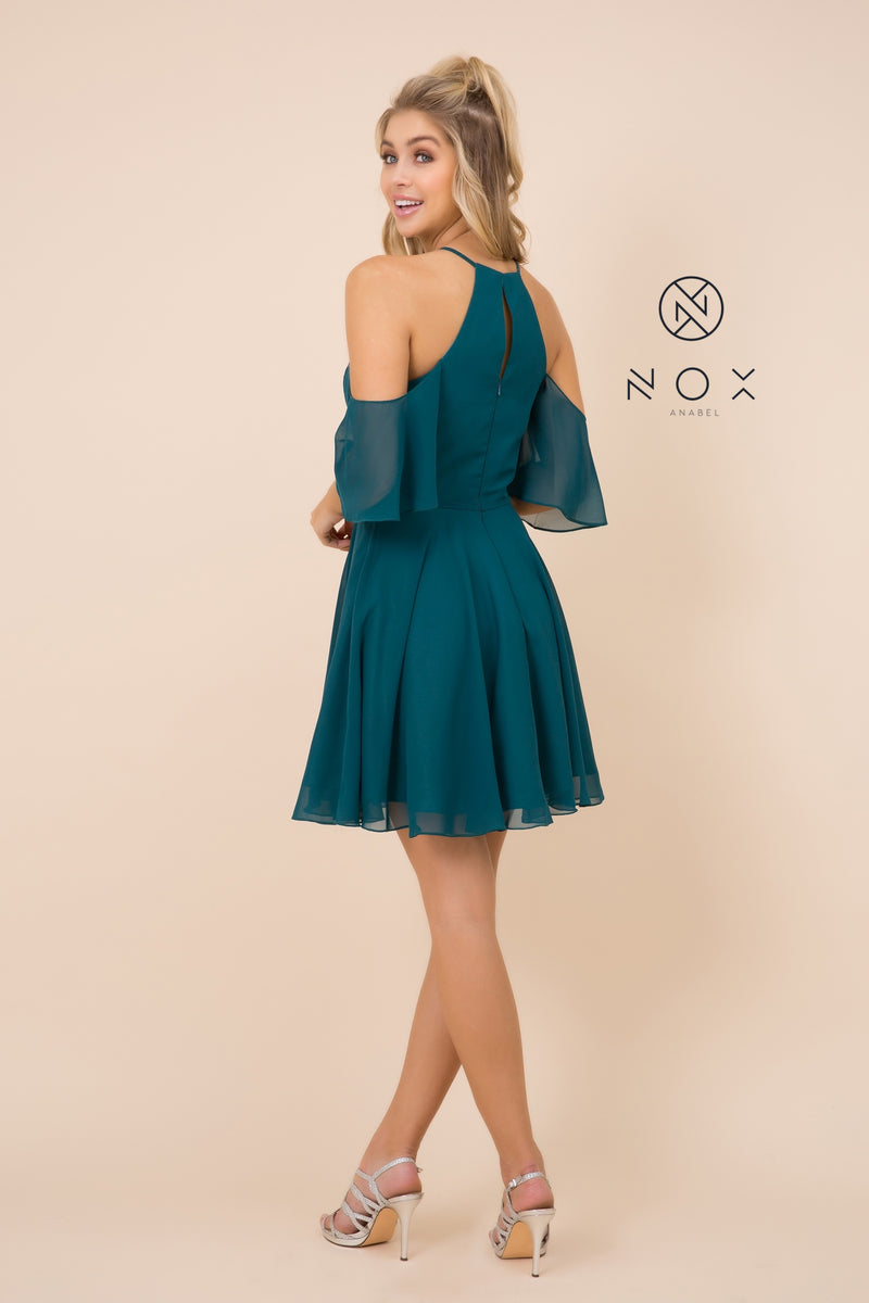 MyFashion.com - PARTY COCKTAIL COLD SHOULDER SHORT CHIFFON DRESS T667 BY NOX ANABEL. (T667) - Nox Anabel promdress eveningdress fashion partydress weddingdress 
 gown homecoming promgown weddinggown 