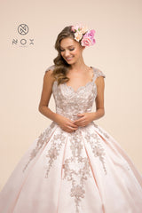 MyFashion.com - BLUSH PINK CAP SLEEVE EMBROIDERED BALL GOWN (U801) - Nox Anabel promdress eveningdress fashion partydress weddingdress 
 gown homecoming promgown weddinggown 