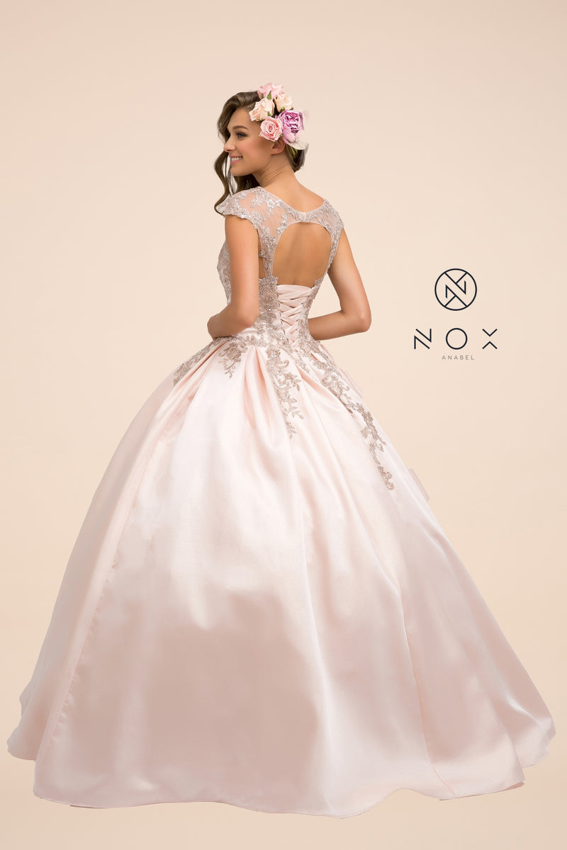 MyFashion.com - BLUSH PINK CAP SLEEVE EMBROIDERED BALL GOWN (U801) - Nox Anabel promdress eveningdress fashion partydress weddingdress 
 gown homecoming promgown weddinggown 