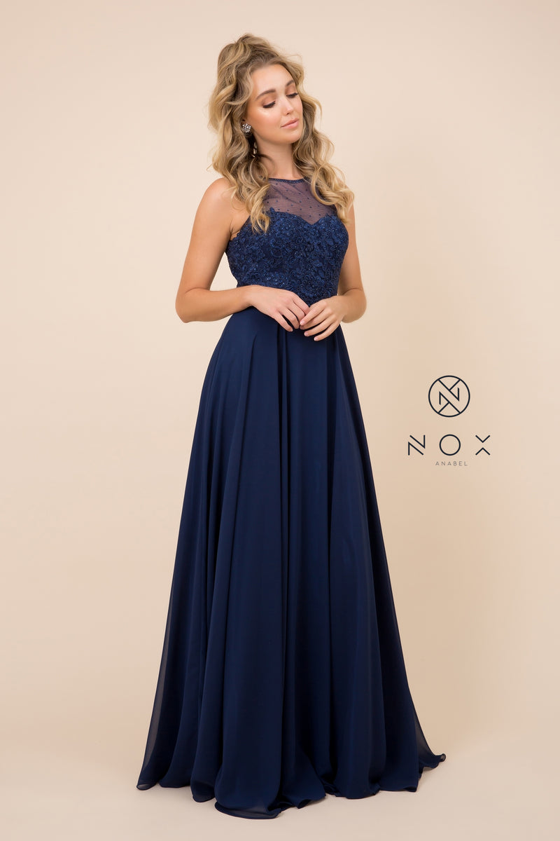 MyFashion.com - PLUNGE JEWELED CHIFFON A-LINE EVENING GOWN Y009 BY NOX ANABEL. (Y009) - Nox Anabel promdress eveningdress fashion partydress weddingdress 
 gown homecoming promgown weddinggown 