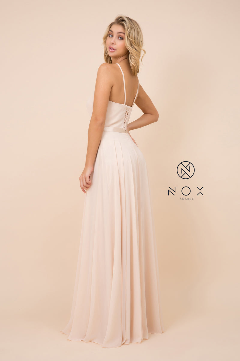 MyFashion.com - ELEGANT RUCHED NECKLINE HALTER S LACE UP CHIFFON GOWN BY NOX ANABEL (Y102) - Nox Anabel promdress eveningdress fashion partydress weddingdress 
 gown homecoming promgown weddinggown 