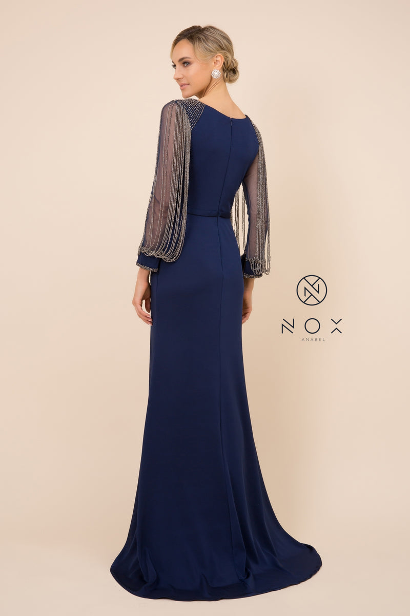 MyFashion.com - FULL-LENGTH GOWN WITH FRINGE SLEEVES (Y410) - Nox Anabel promdress eveningdress fashion partydress weddingdress 
 gown homecoming promgown weddinggown 