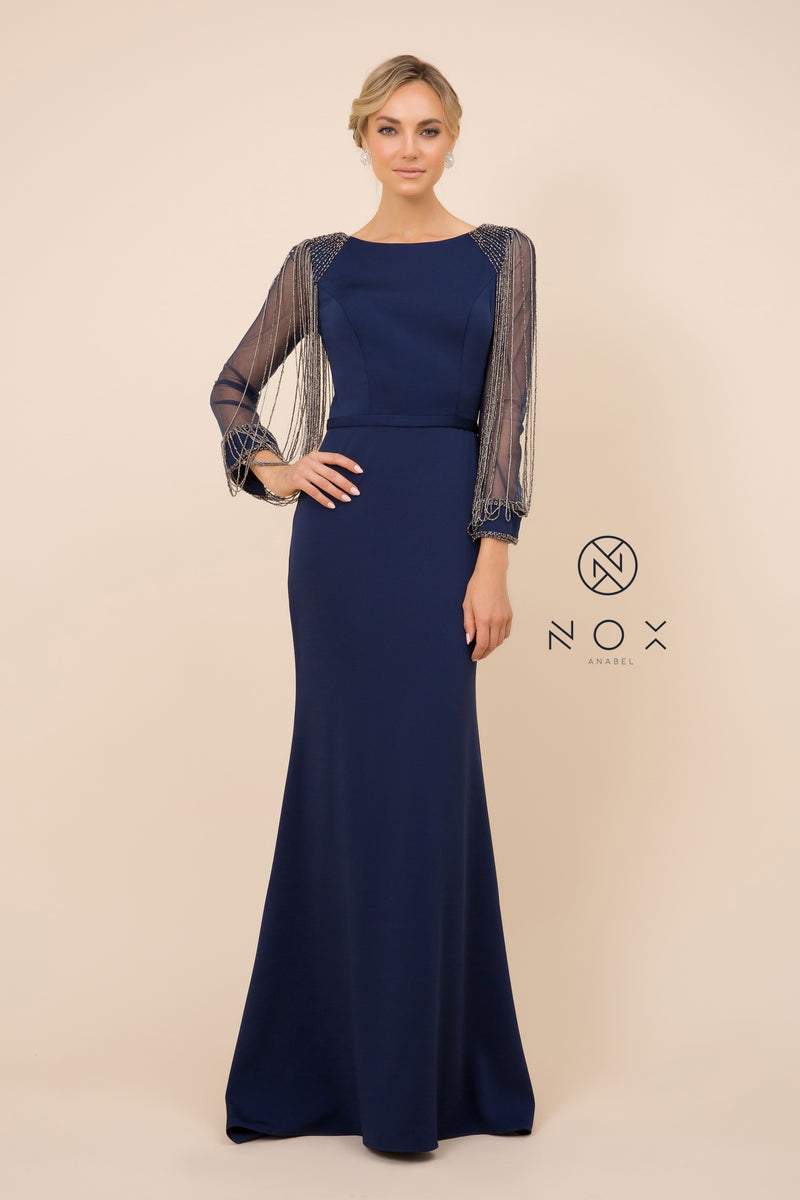 MyFashion.com - FULL-LENGTH GOWN WITH FRINGE SLEEVES (Y410) - Nox Anabel promdress eveningdress fashion partydress weddingdress 
 gown homecoming promgown weddinggown 