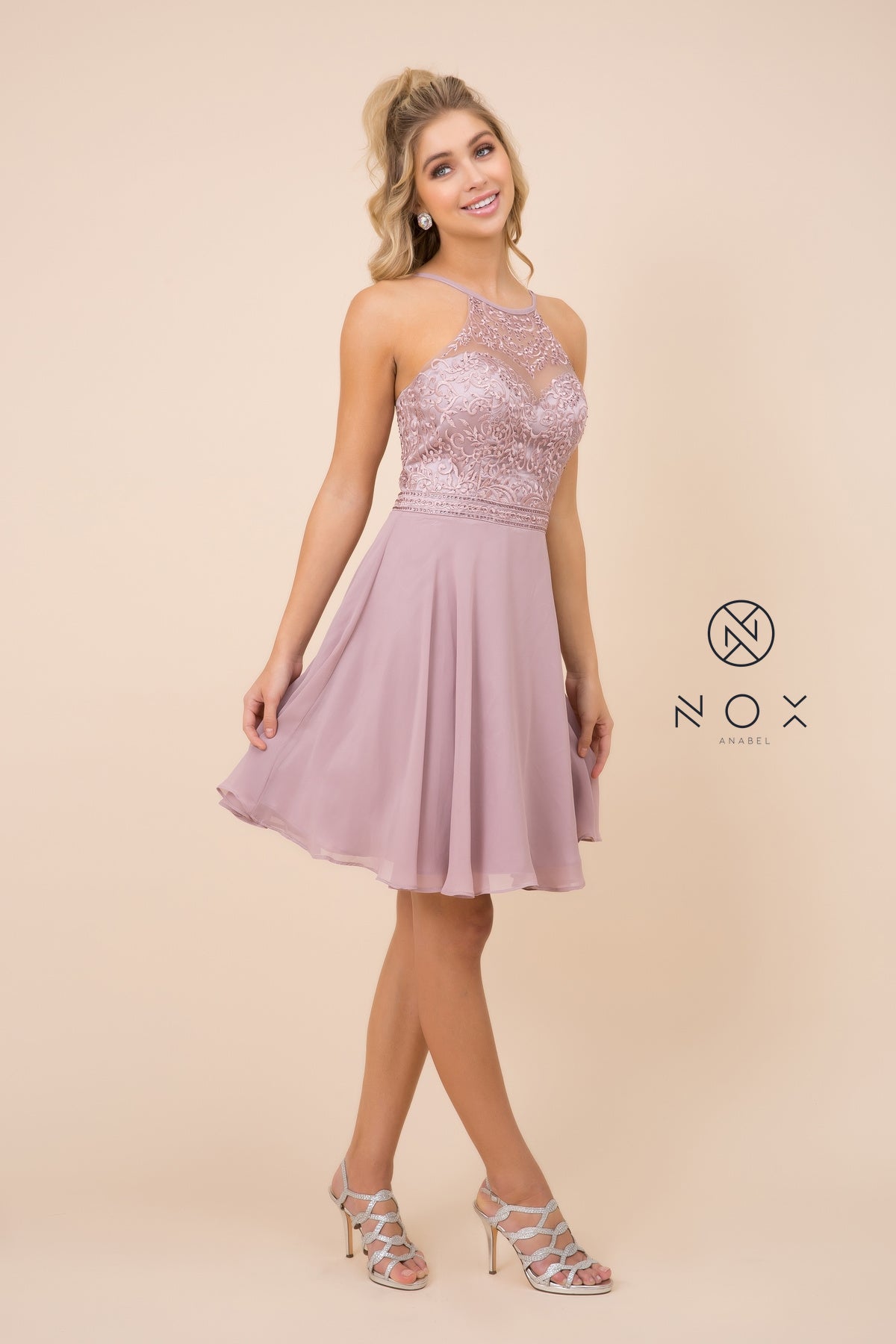 MyFashion.com - EMBELLISHED ILLUSION HALTER CHIFFON A-LINE HOME COMING DRESS (Y629) - Nox Anabel promdress eveningdress fashion partydress weddingdress 
 gown homecoming promgown weddinggown 