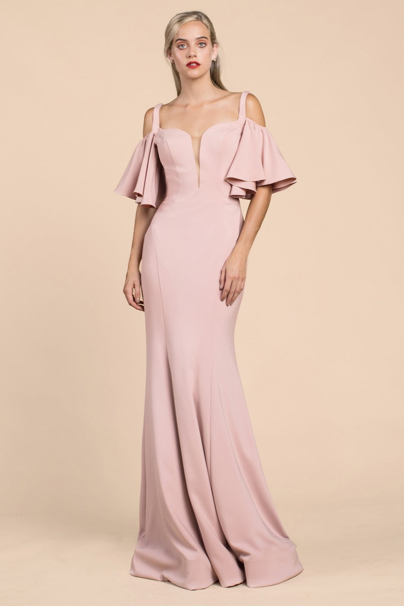 Cold Off-Shoulder Flair Sleeves Mermaid Gown By Cinderella Divine -A0079