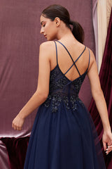 Beaded Plunging V Neck Tea Length Dress By Andrea And Leo -A0762S
