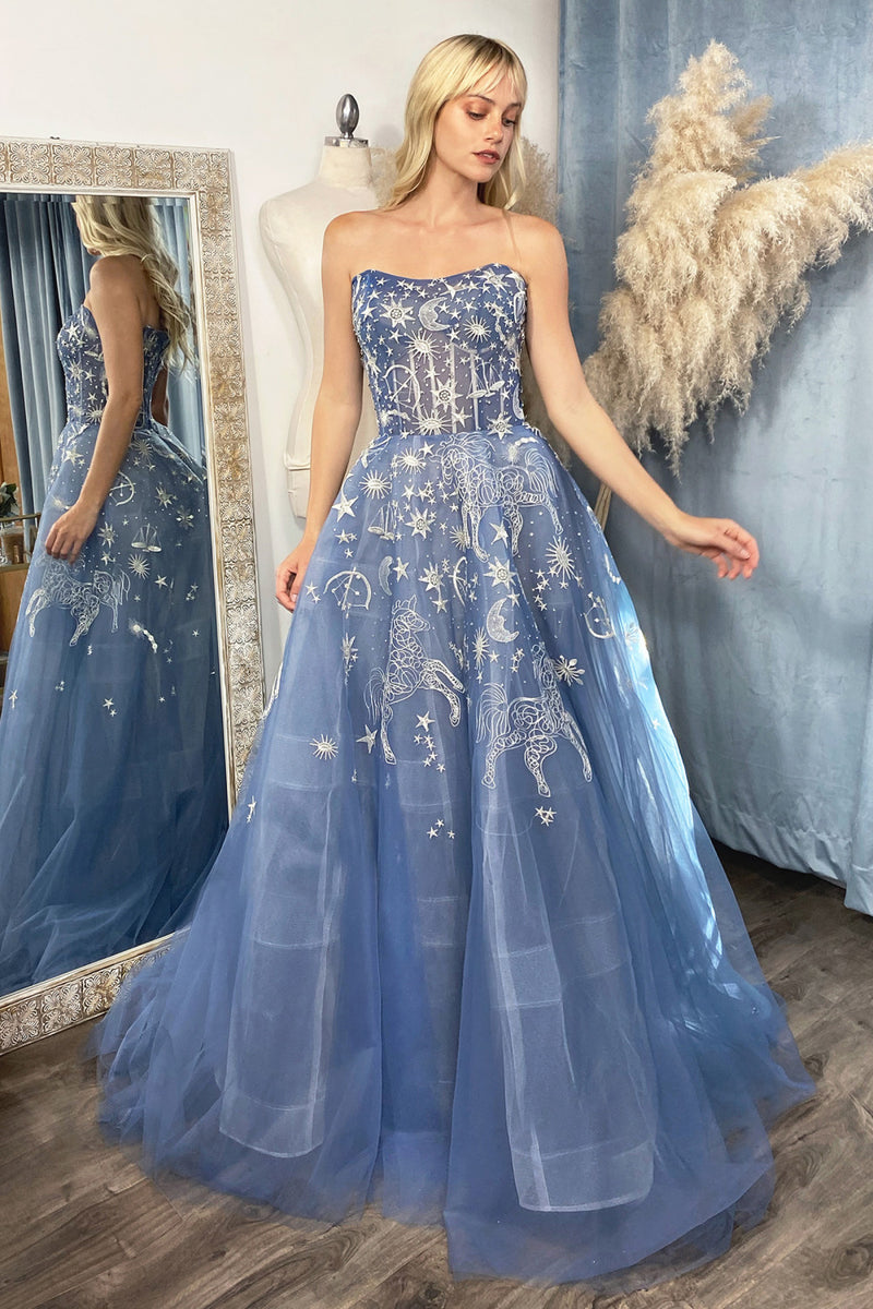 Sweetheart Embroidered Tulle Strapless Gown With Corset Back by Andrea and Leo -A0890