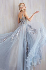 A Dramatic V-Neck Tulle Ballgown With Beaded Lace Details by Andrea and Leo -A0893