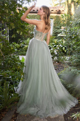 Sage Pleated Drape Ball Gown by Andrea and Leo -A1015