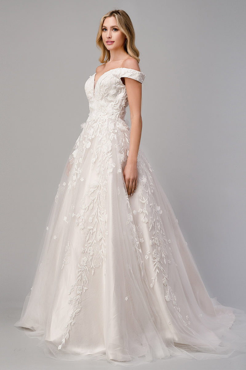 Off Shoulder Embroidered Bridal Gown By Andrea And Leo -A1027W