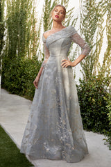 Floral Glitter Print Long 3/4 Sleeve Dress With A-Line Skirt By Andrea And Leo -A1030