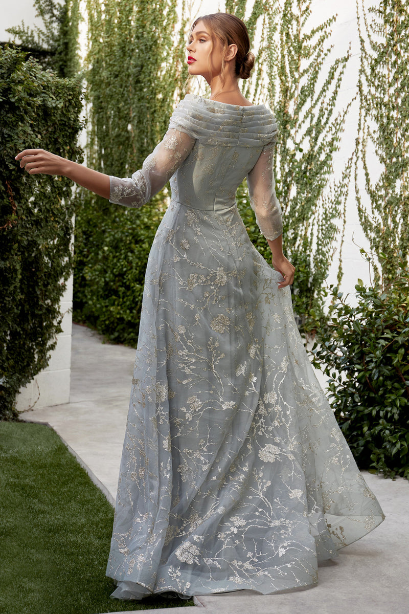 Floral Glitter Print Long 3/4 Sleeve Dress With A-Line Skirt By Andrea And Leo -A1030