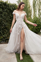 Off White Long Off The Shoulder Dress With A-Line Tulle Skirt By Andrea And Leo -A1038W