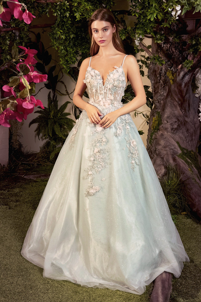 Floral Applique Glitter Tulle Dress By Andrea And Leo -A1040