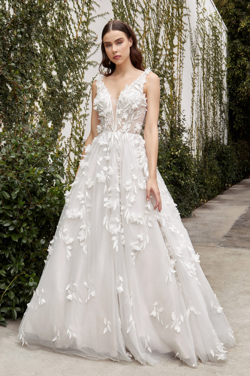 Floral Applique Bridal Ball Gown by Andrea and Leo -A1042W