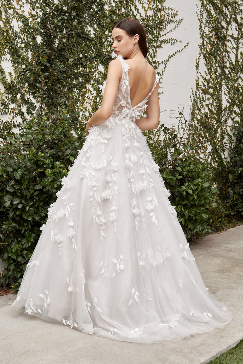 Floral Applique Bridal Ball Gown by Andrea and Leo -A1042W