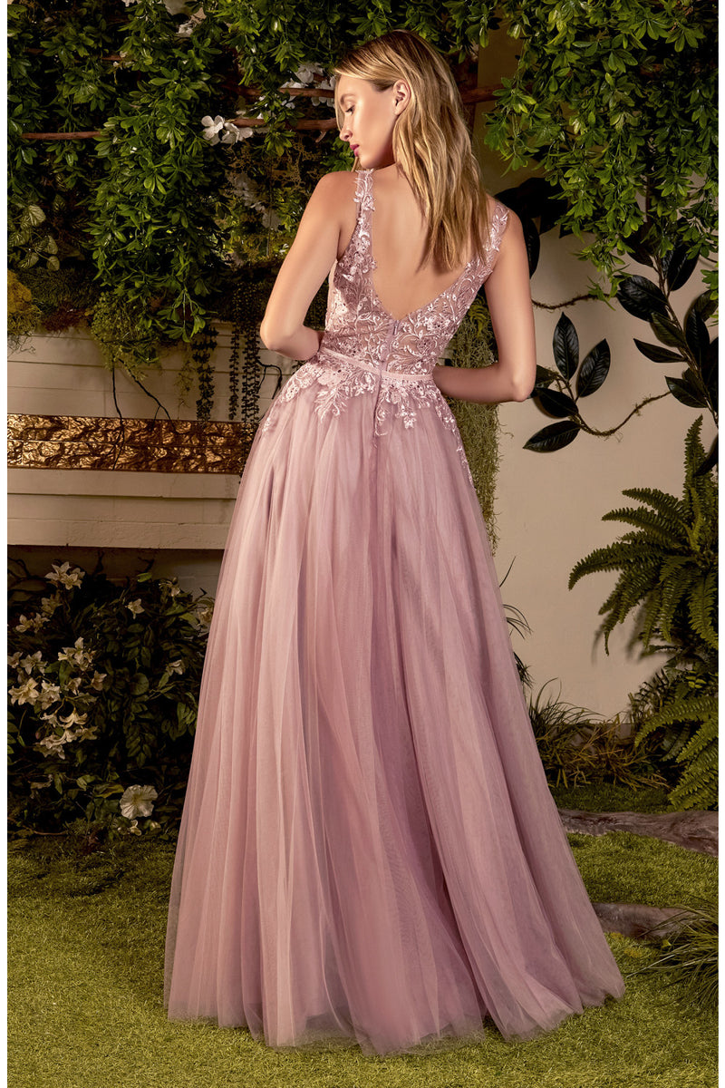 Long Sleeveless Dress With A-Line Tulle Skirt By Andrea And Leo -A1045