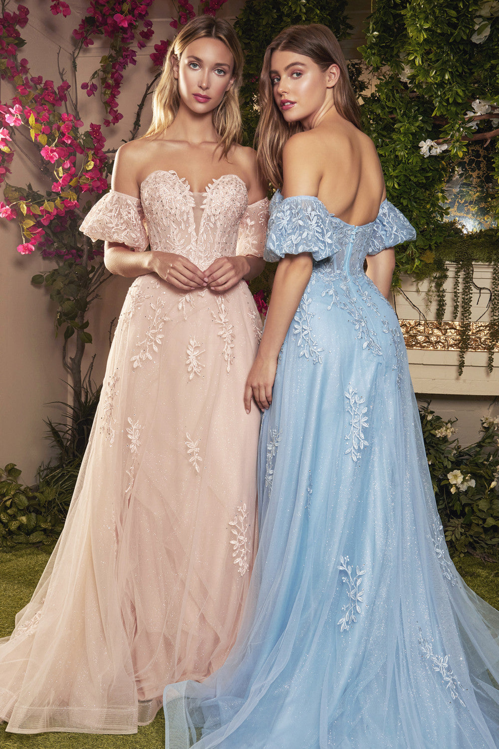 Off Shoulder Puff Detachable Sleeves Lace Tulle A-Line Dress By Andrea And Leo -A1046