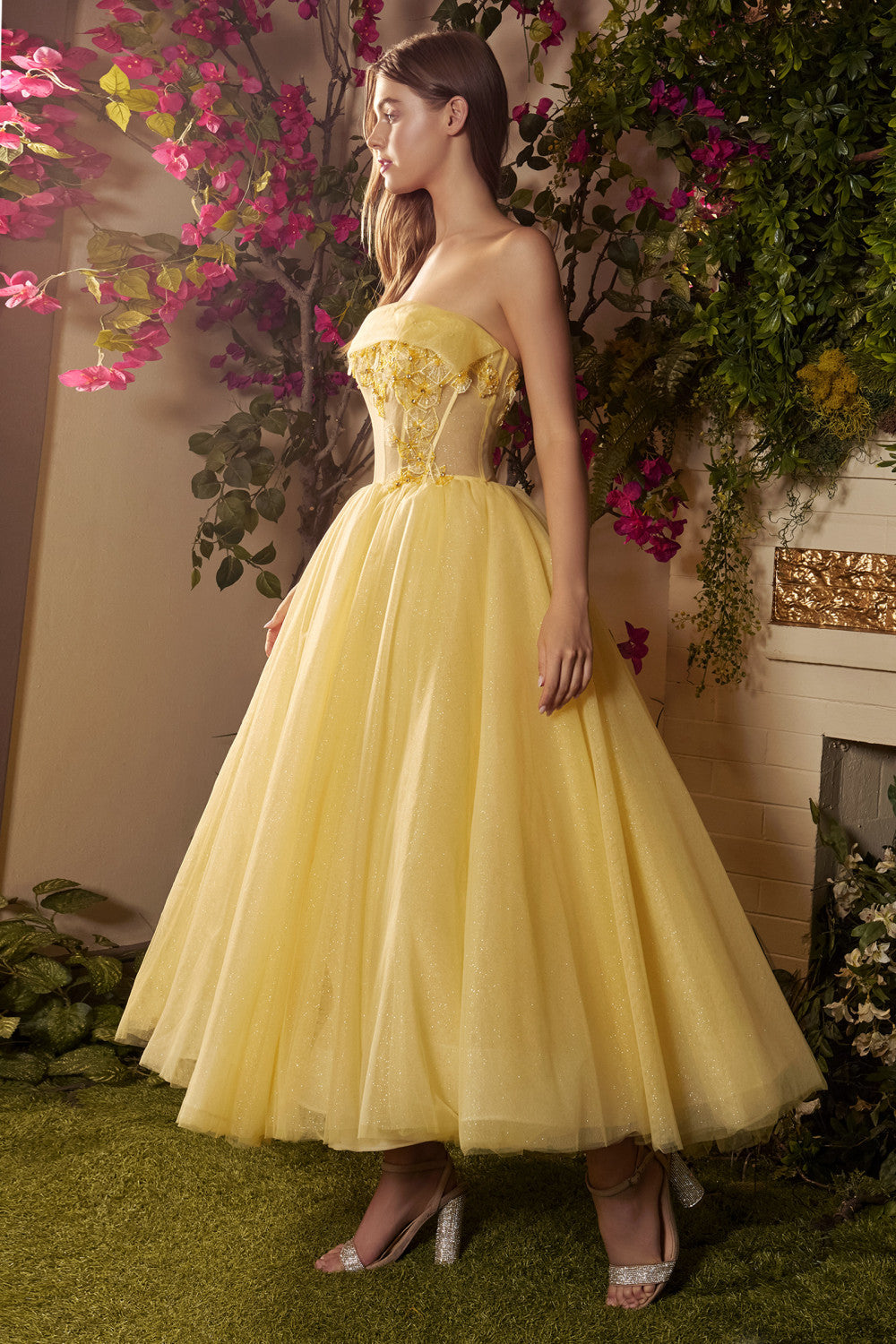 Strapless Tea Length Dress With A-Line Skirt By Andrea And Leo -A1055