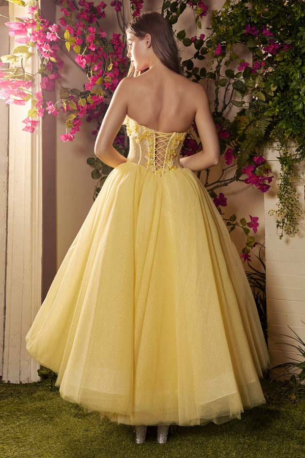 Strapless Tea Length Dress With A-Line Skirt By Andrea And Leo -A1055