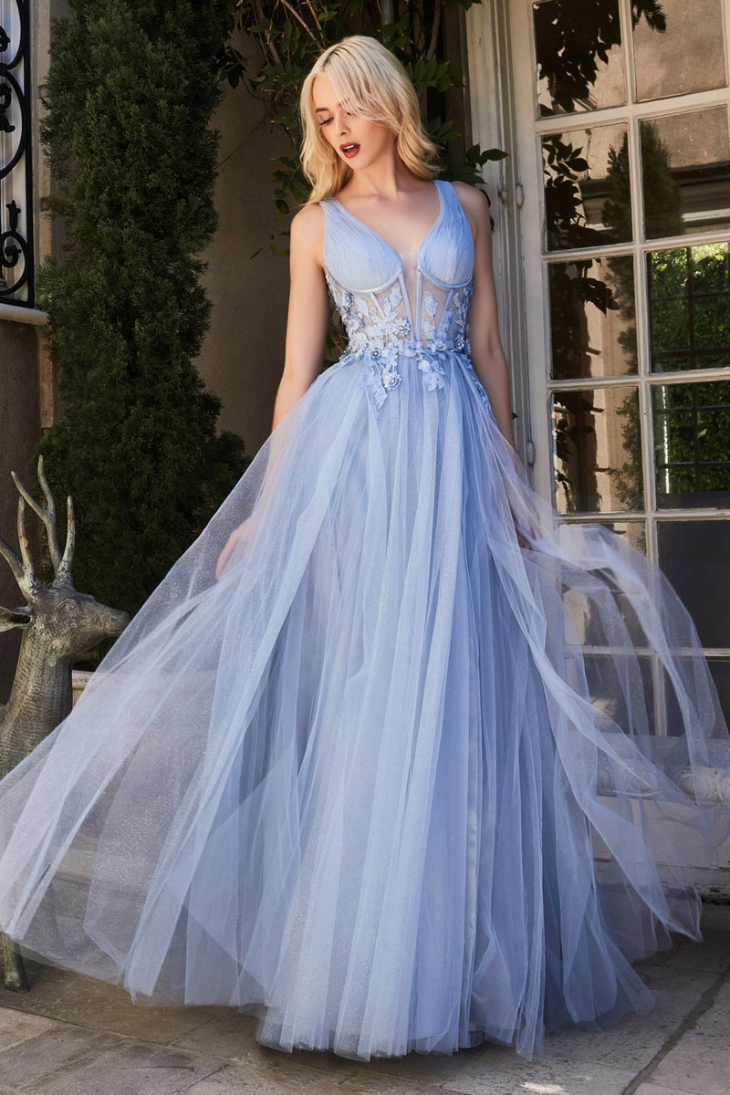 Long Sleeveless Corset Dress With A-Line Skirt By Andrea And Leo -A1057