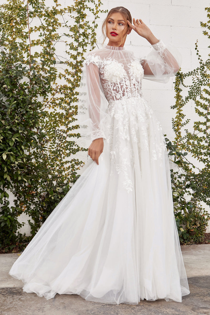 Lace Applique Bishop Sleeve Mermaid Dress By Andrea And Leo -A1074W