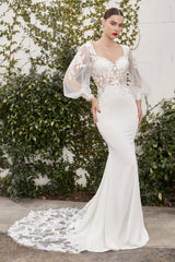 Elisabeth Wedding Gown With White Long Puff Sleeve By Andrea And Leo -A1079W