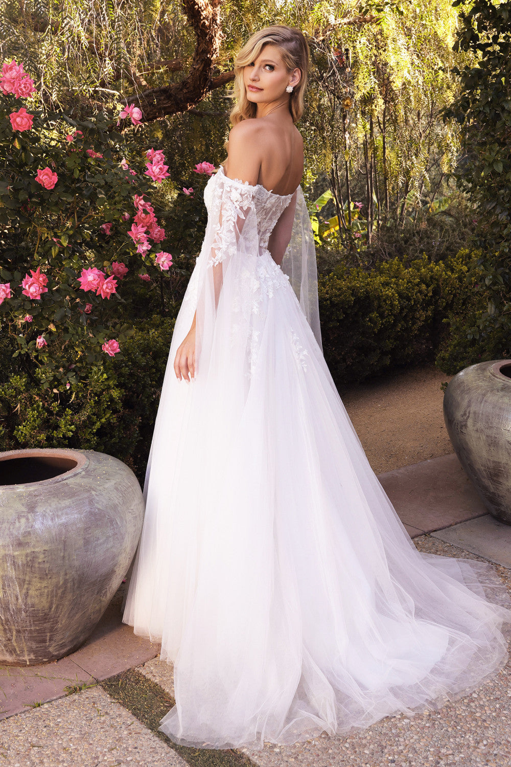 Floral Embroidered Long Cape A-Line Isabel Wedding Gown By Andrea And Leo -A1080W